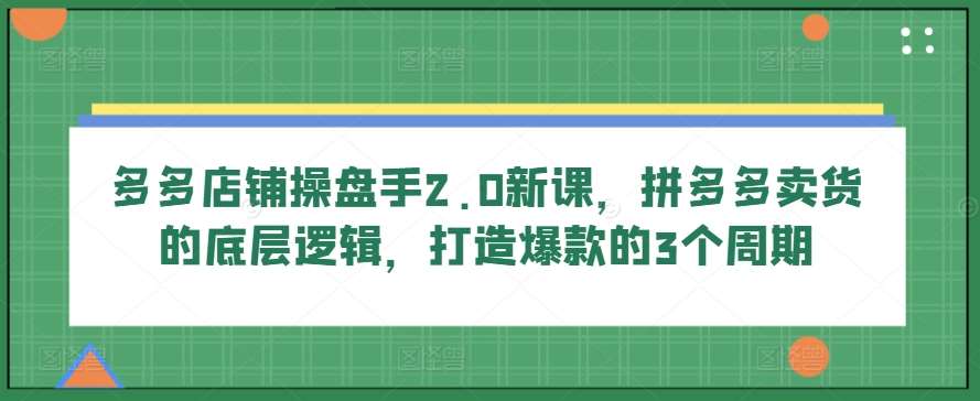 多多店铺操盘手2.0新课，拼多多卖货的底层逻辑，打造爆款的3个周期-云商网创