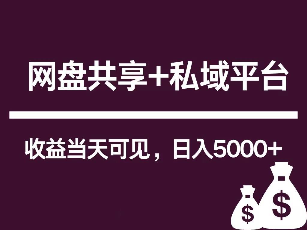 新用户推荐网盘共享+私域平台，无需粉丝即可轻松起号，收益当天可见，单日已破5000+-云商网创