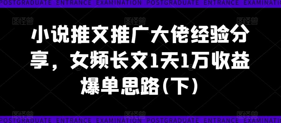小说推文推广大佬经验分享，女频长文1天1万收益爆单思路(下)-云商网创