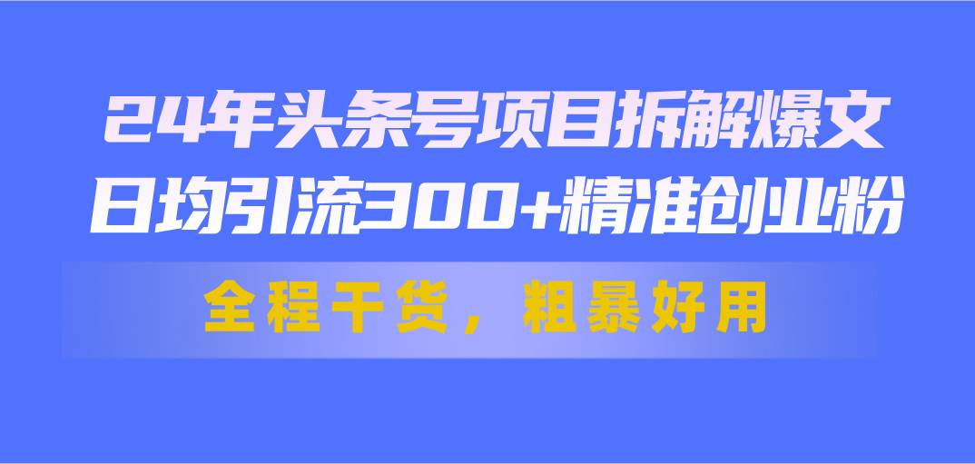 24年头条号项目拆解爆文，日均引流300+精准创业粉，全程干货，粗暴好用-云商网创