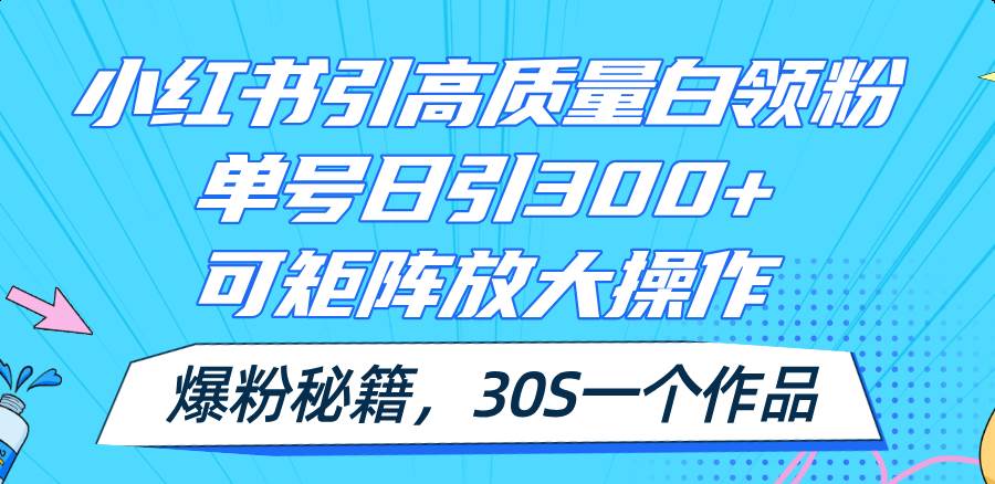 小红书引高质量白领粉，单号日引300+，可放大操作，爆粉秘籍！30s一个作品-云商网创