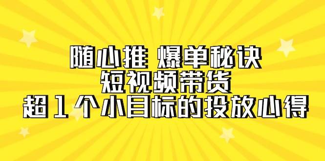 （9687期）随心推 爆单秘诀，短视频带货-超1个小目标的投放心得（7节视频课）-云商网创