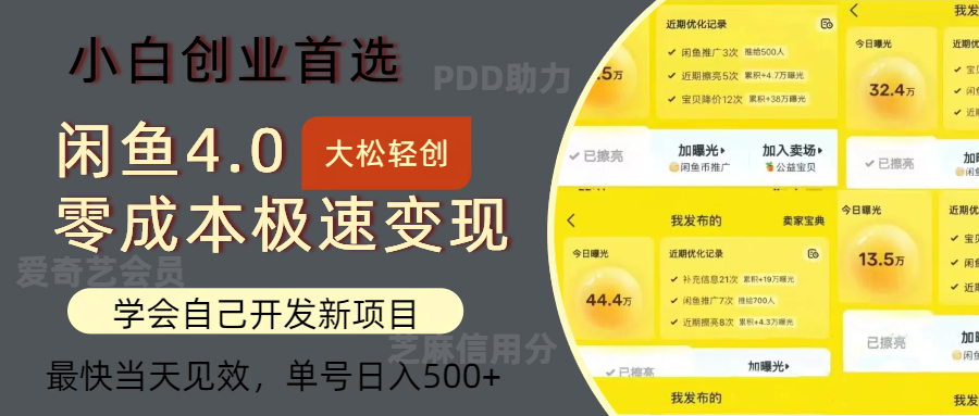 闲鱼0成本极速变现项目，多种变现方式，单号日入500+最新玩法-云商网创