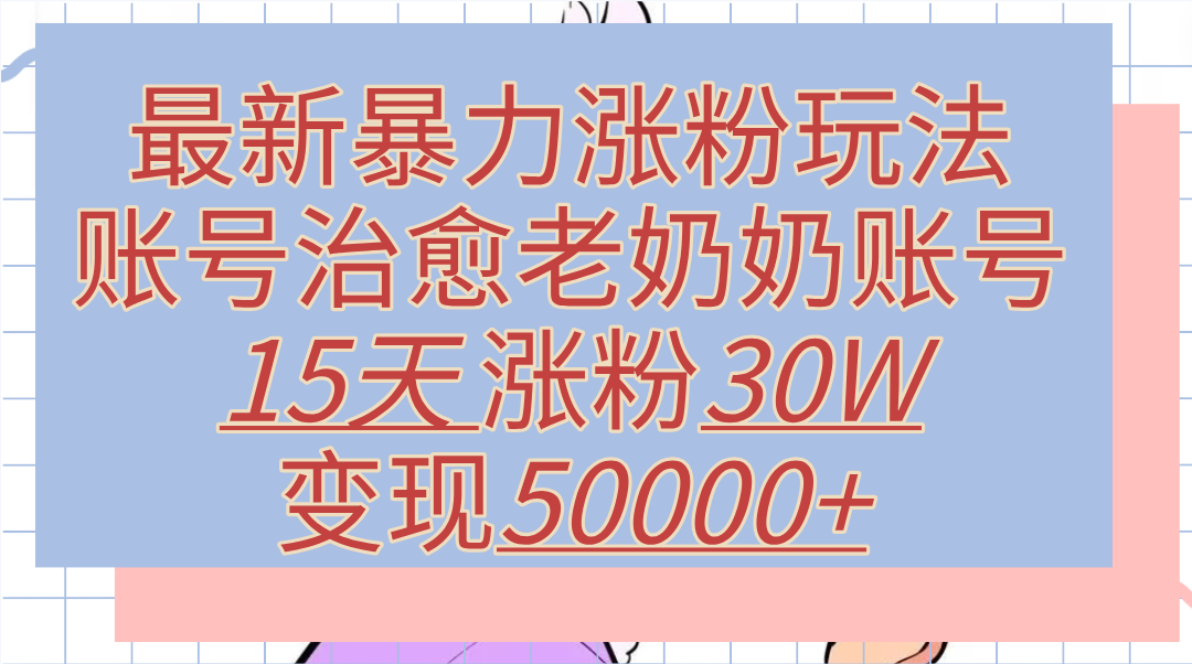 最新暴力涨粉玩法，治愈老奶奶账号，15天涨粉30W，变现50000+【揭秘】-云商网创
