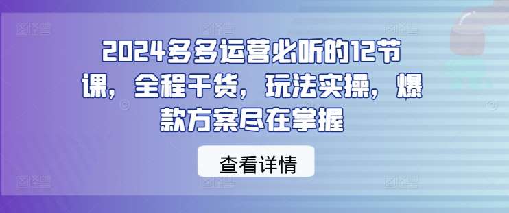 2024多多运营必听的12节课，全程干货，玩法实操，爆款方案尽在掌握-云商网创