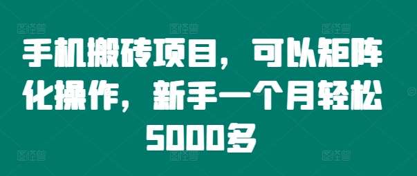 手机搬砖项目，可以矩阵化操作，新手一个月轻松5000多-云商网创