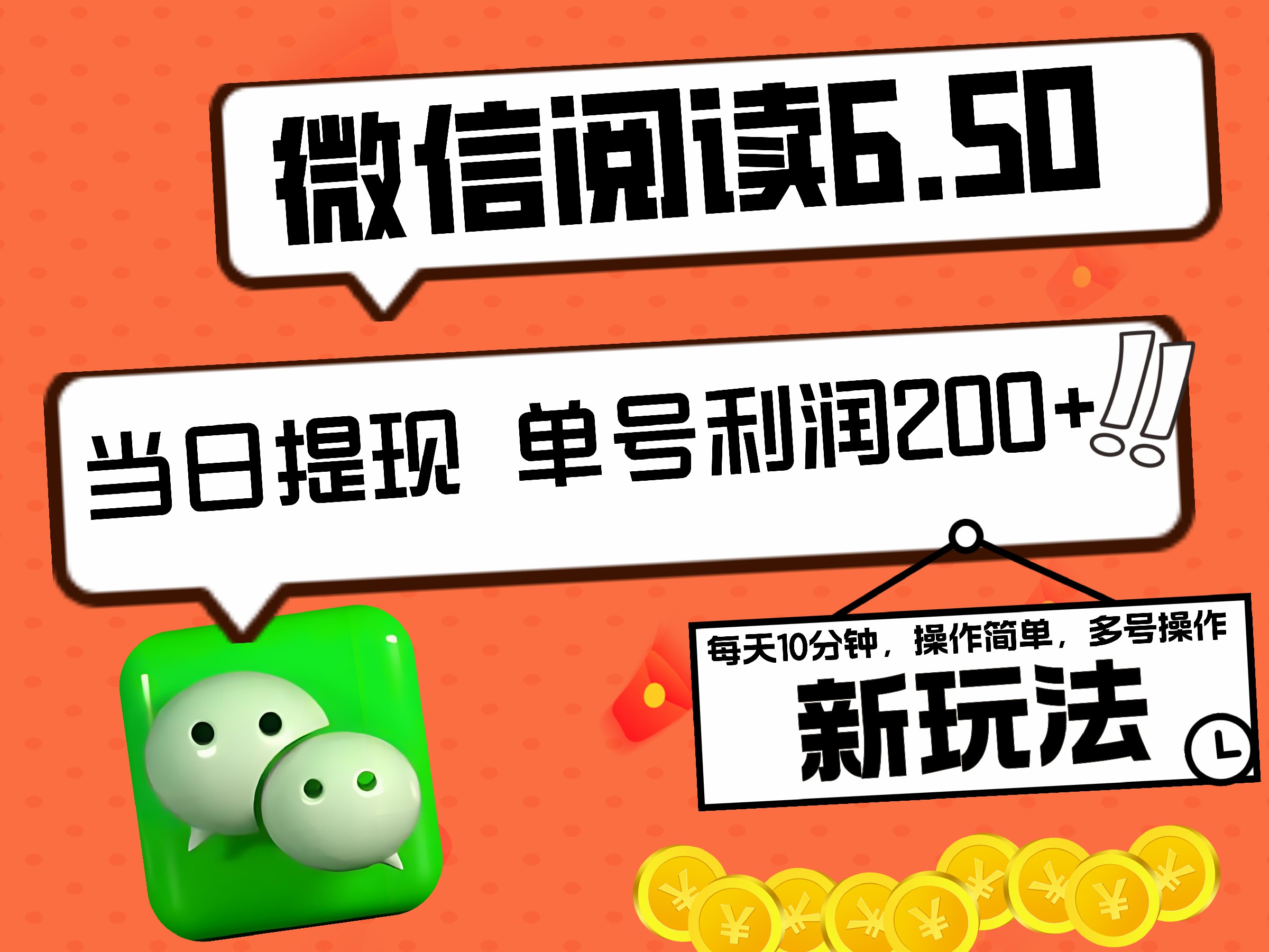 2024最新微信阅读6.50新玩法，5-10分钟 日利润200+，0成本当日提现，可矩阵多号操作-云商网创