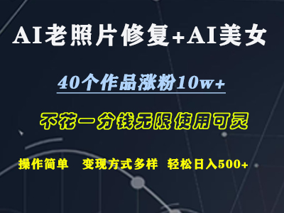 AI老照片修复+AI美女玩发  40个作品涨粉10w+  不花一分钱使用可灵  操作简单  变现方式多样话   轻松日去500+-云商网创