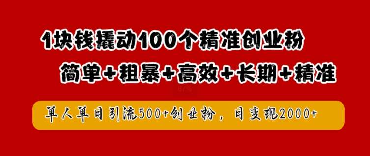 1块钱撬动100个精准创业粉，简单粗暴高效长期精准，单人单日引流500+创业粉，日变现2k【揭秘】-云商网创