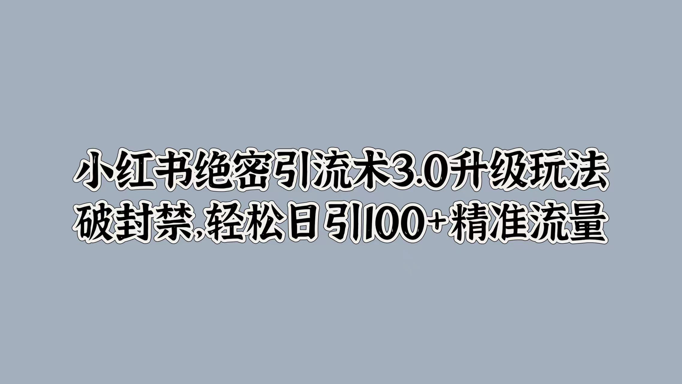 小红书绝密引流术3.0升级玩法，破封禁，轻松日引100+精准流量-云商网创