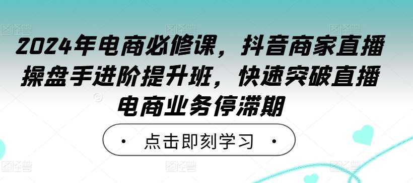 2024年电商必修课，抖音商家直播操盘手进阶提升班，快速突破直播电商业务停滞期-云商网创