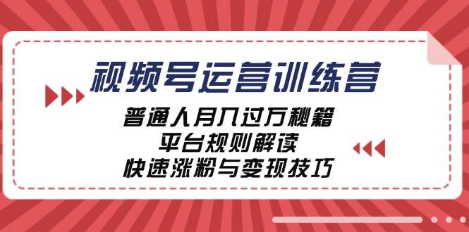 视频号运营训练营：普通人月入过万秘籍，平台规则解读，快速涨粉与变现-云商网创