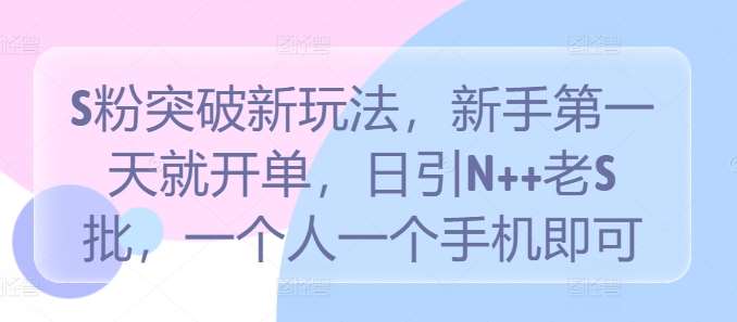 S粉突破新玩法，新手第一天就开单，日引N++老S批，一个人一个手机即可【揭秘】-云商网创