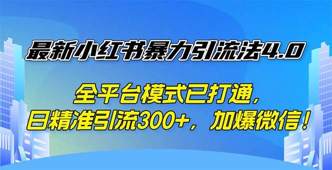 （12505期）最新小红书暴力引流法4.0， 全平台模式已打通，日精准引流300+，加爆微…-云商网创