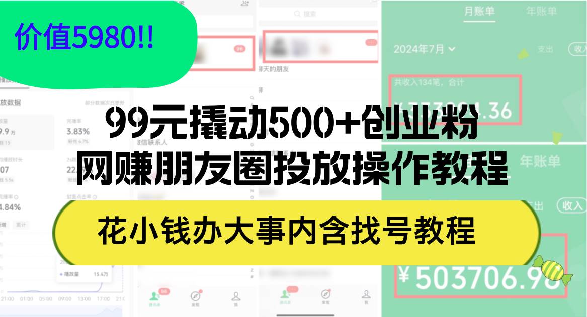 （12431期）99元撬动500+创业粉，网赚朋友圈投放操作教程价值5980！花小钱办大事内…-云商网创