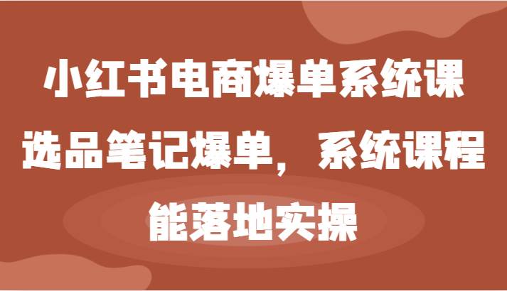小红书电商爆单系统课-选品笔记爆单，系统课程，能落地实操-云商网创