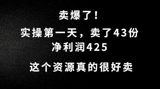 这个资源，需求很大，实操第一天卖了43份，净利润425【揭秘】-云商网创