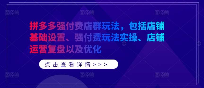 拼多多强付费店群玩法，包括店铺基础设置、强付费玩法实操、店铺运营复盘以及优化-云商网创