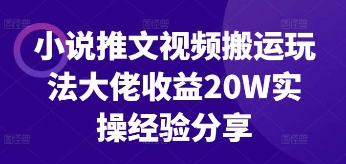 小说推文视频搬运玩法大佬收益20W实操经验分享-云商网创