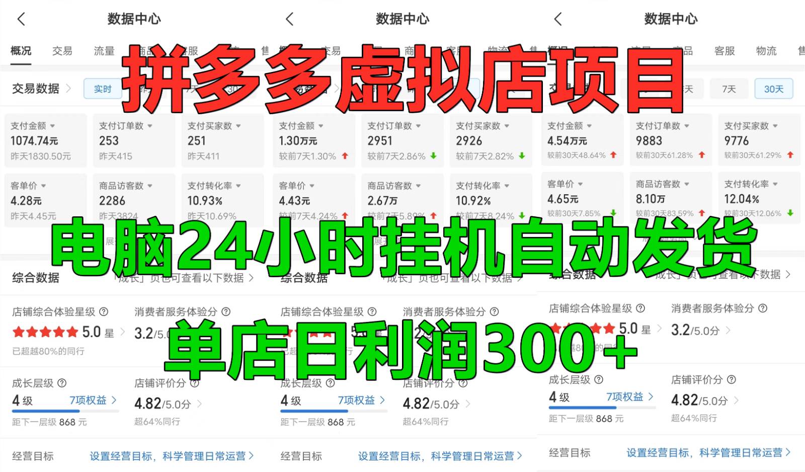 拼多多虚拟店铺项目，电脑挂机自动发货，单店日利润300+-云商网创