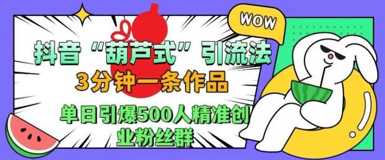 抖音葫芦式引流法，三分钟一条作品，单日引爆抖音500人精准创业粉丝群【揭秘】-云商网创