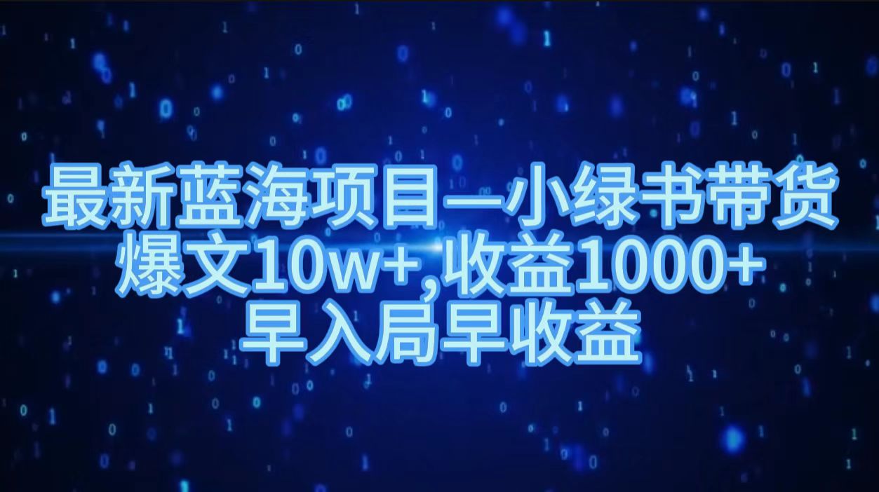 最新蓝海项目小绿书带货，爆文10w＋，收益1000＋，早入局早获益！！-云商网创