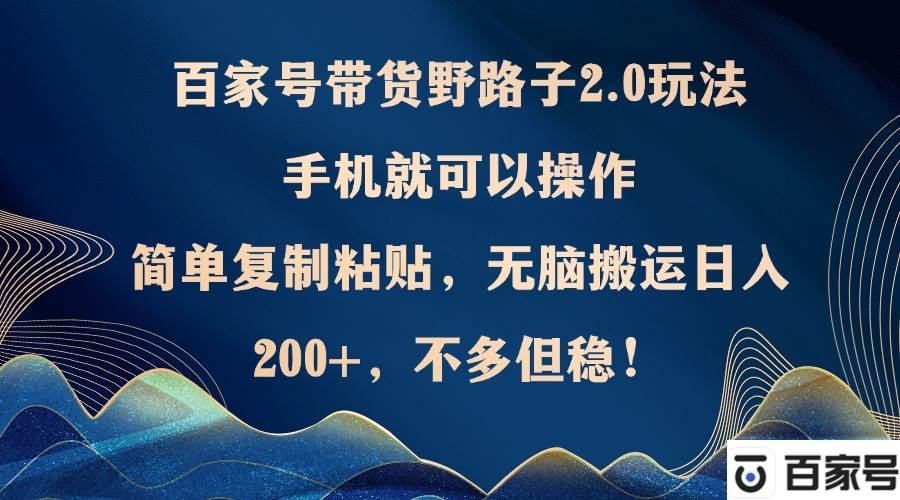 （12804期）百家号带货野路子2.0玩法，手机就可以操作，简单复制粘贴，无脑搬运日…-云商网创