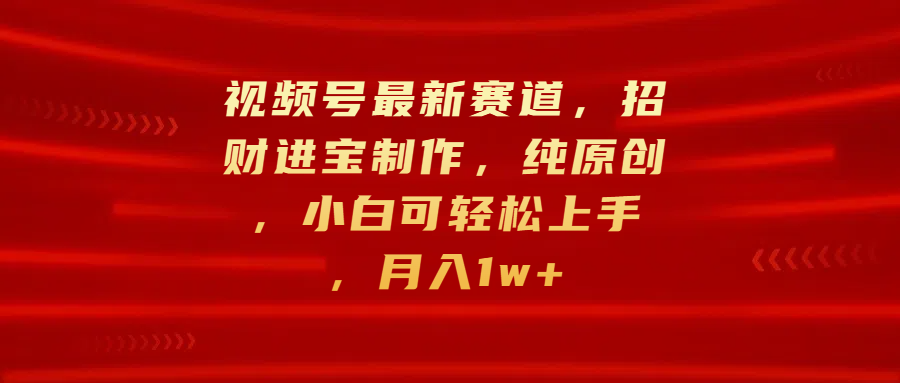 视频号最新赛道，招财进宝制作，纯原创，小白可轻松上手，月入1w+-云商网创