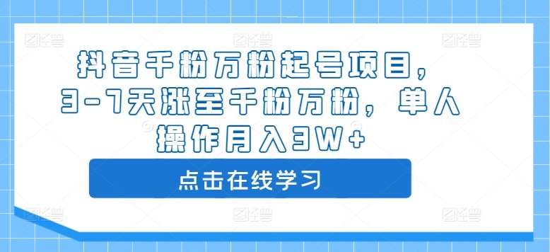 抖音千粉万粉起号项目，3-7天涨至千粉万粉，单人操作月入3W+-云商网创