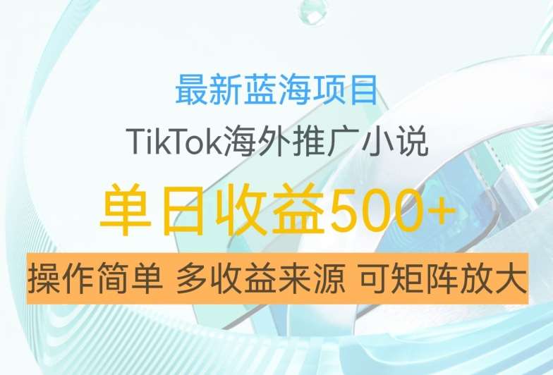 最新蓝海项目，利用tiktok海外推广小说赚钱佣金，简单易学，日入500+，可矩阵放大【揭秘】-云商网创