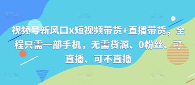 视频号新风口x短视频带货+直播带货，全程只需一部手机，无需货源、0粉丝、可直播、可不直播-云商网创