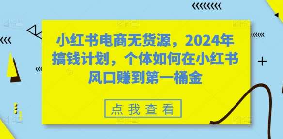 小红书电商无货源，2024年搞钱计划，个体如何在小红书风口赚到第一桶金-云商网创