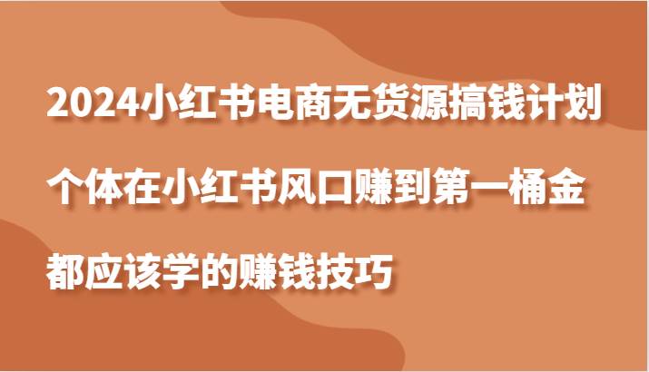 2024小红书电商无货源搞钱计划，个体在小红书风口赚到第一桶金应该学的赚钱技巧-云商网创