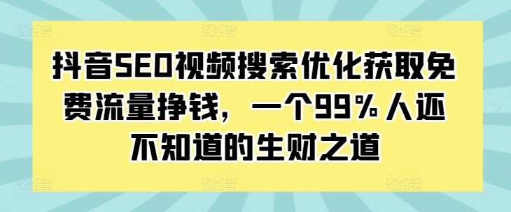 抖音SEO视频搜索优化获取免费流量挣钱，一个99%人还不知道的生财之道-云商网创