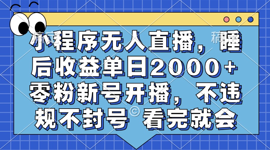 小程序无人直播，睡后收益单日2000+ 零粉新号开播，不违规不封号 看完就会-云商网创