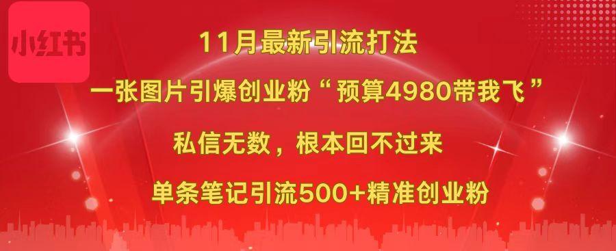小红书11月最新图片打法，一张图片引爆创业粉“预算4980带我飞”，私信无数，根本回不过来，单条笔记引流500+精准创业粉-云商网创
