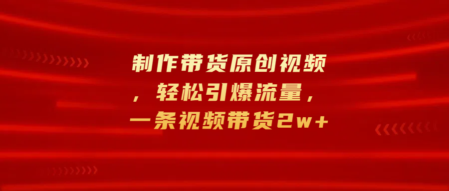 制作带货原创视频，轻松引爆流量，一条视频带货2w+-云商网创