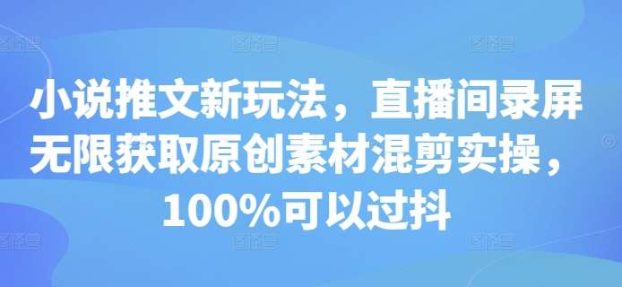 小说推文新玩法，直播间录屏无限获取原创素材混剪实操，100%可以过抖-云商网创