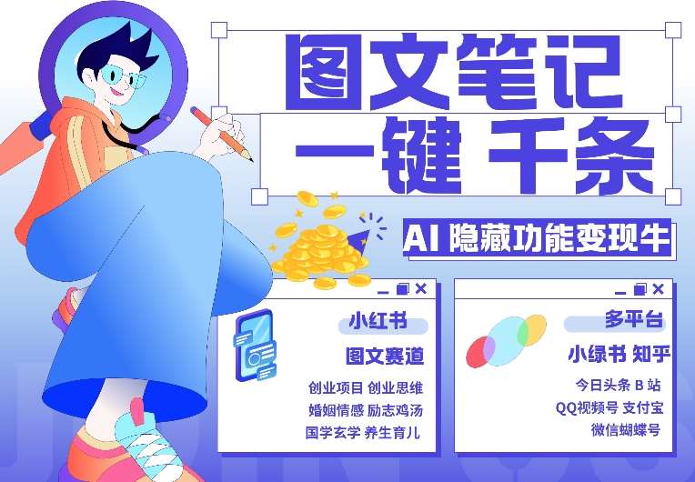 AI隐藏功能，秒生笔记，1分钟产出几千条，教你玩赚小红书小绿书图文引流，变现3w-云商网创