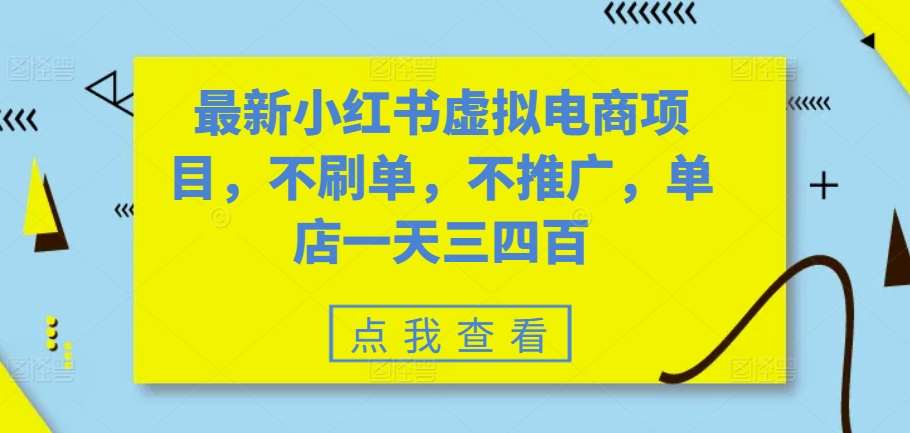最新小红书虚拟电商项目，不刷单，不推广，单店一天三四百-云商网创