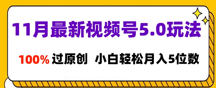 11月最新视频号5.0玩法，100%过原创，小白轻松月入5位数-云商网创