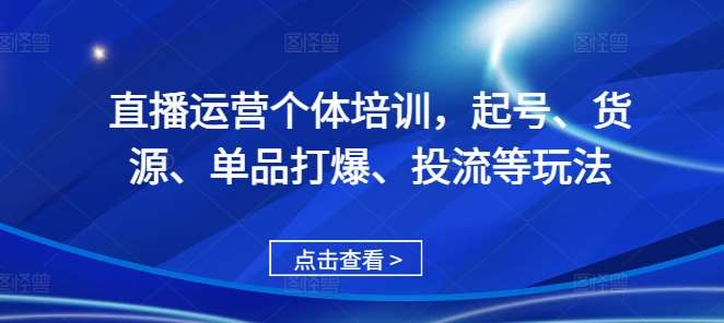 直播运营个体培训，起号、货源、单品打爆、投流等玩法-云商网创