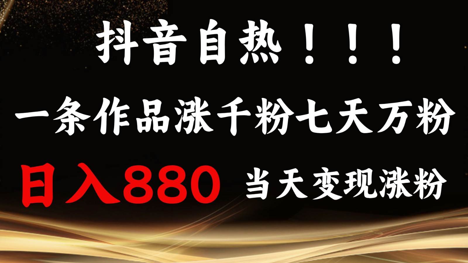 抖音小红书自热，一条作品1000粉，7天万粉，单日变现880收益-云商网创