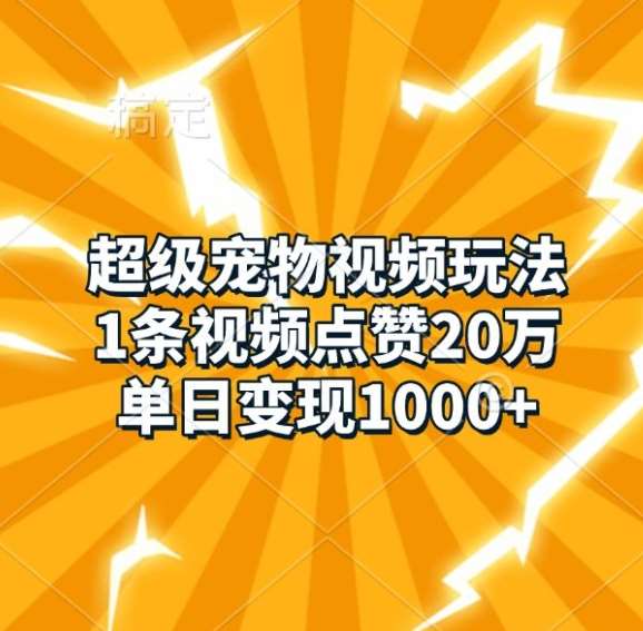 超级宠物视频玩法，1条视频点赞20万，单日变现1k-云商网创