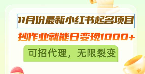 （13256期）11月份最新小红书起名项目，抄作业就能日变现1000+，可招代理，无限裂变-云商网创