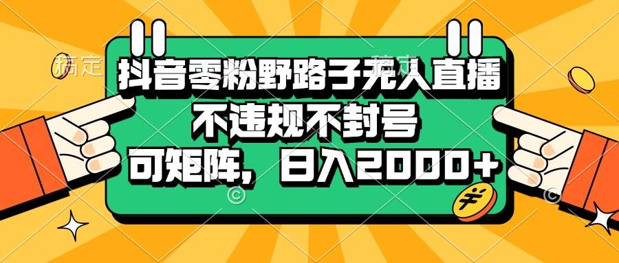 （13336期）抖音零粉野路子无人直播，不违规不封号，可矩阵，日入2000+-云商网创
