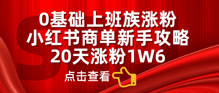 小红书商单新手攻略，20天涨粉1.6w，0基础上班族涨粉-云商网创
