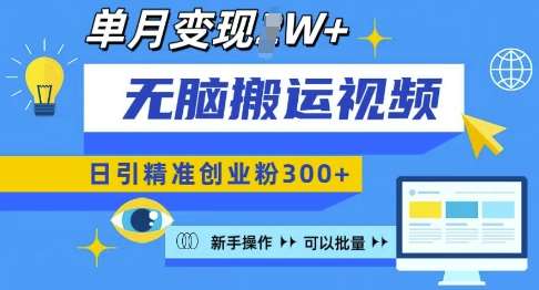 无脑搬运视频号可批量复制，新手即可操作，日引精准创业粉300+，月变现过W 【揭秘】-云商网创