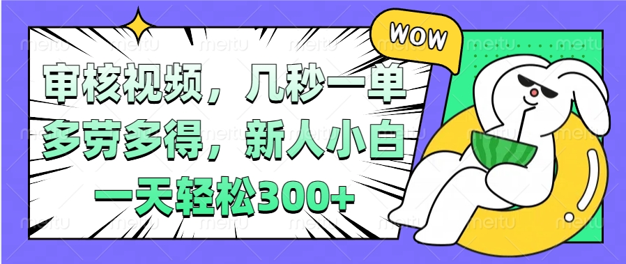视频审核项目，几秒一单，多劳多得，新人小白一天轻松300+-云商网创