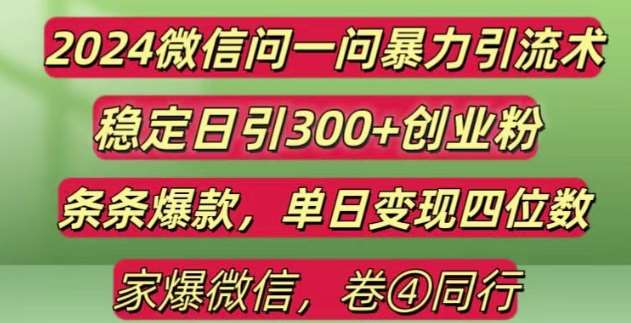 2024最新微信问一问暴力引流300+创业粉,条条爆款单日变现四位数【揭秘】-云商网创
